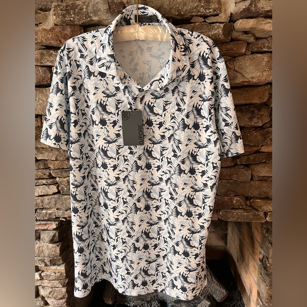 G/FORE PALM FRONDS TECH PIQUÉ SLIM FIT POLO. Size XL